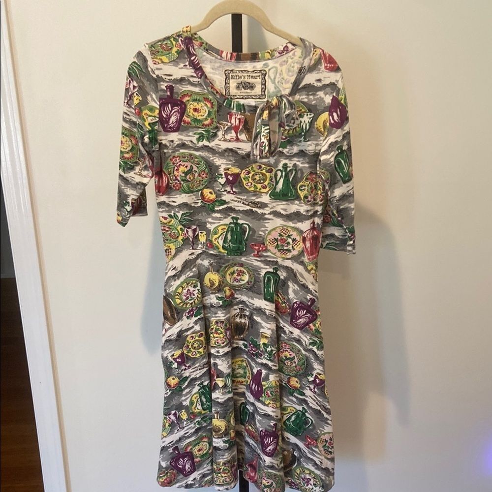 Effie’s Heart Colorful Plate Patterned Cotton Dress size Small